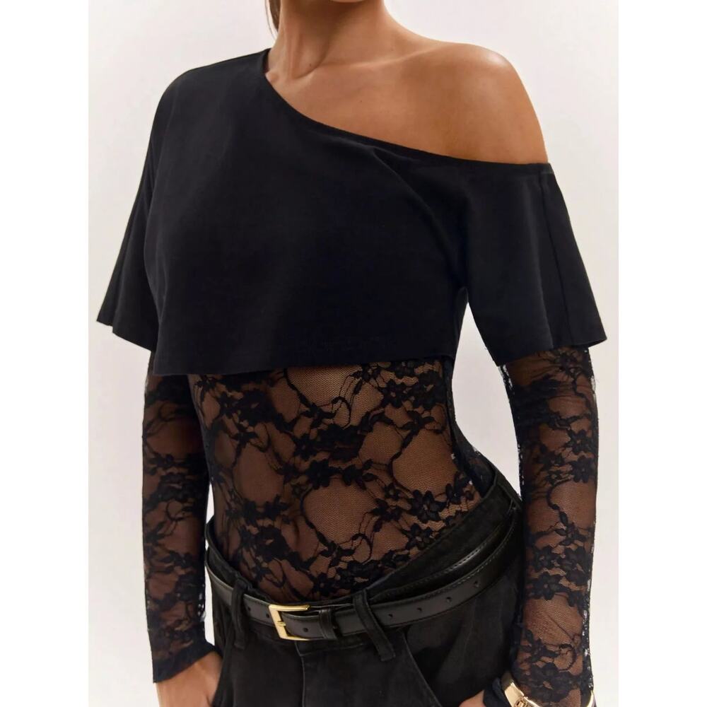 One-Shoulder Lace Bodysuit - Picture 2 of 6